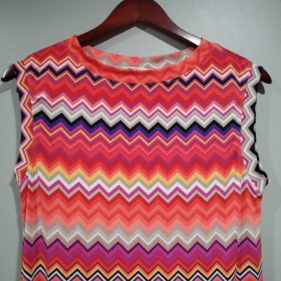 Trina Turk Multi Zinnia Zig Zag Printed Sheath Dress Colorful Capsleeve Retro XS - Picture 5 of 15